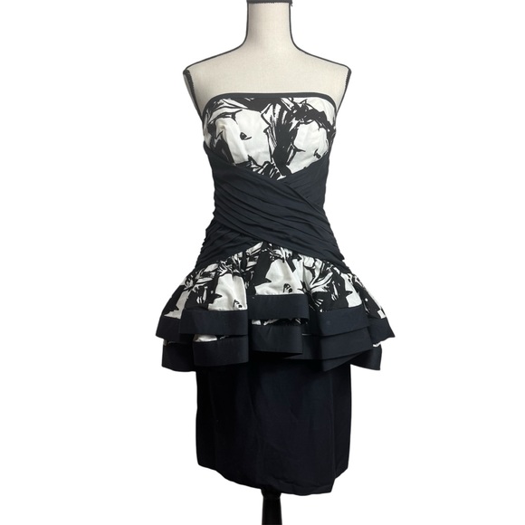 Cache Black White 80s Style Peplum strapless dress - Picture 2 of 10